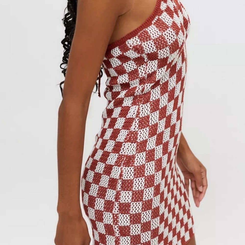Isalis Village Crochet Halter Mini Dress in Rust - Picture 2 of 8